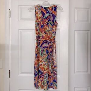 Lauren Ralph Lauren Paisley Colorful Multi Color Faux Wrap Dress Stretchy Sz S